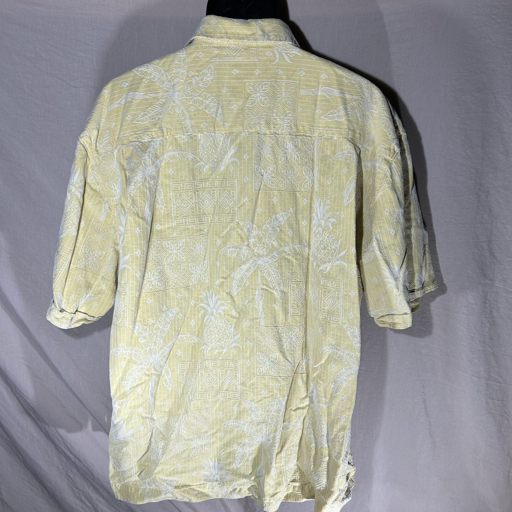 Jamaica Jaxx Mens XXL Silk Hawaiian Camp Shirt Yellow Pineapple Jacquard Button - Picture 2 of 7